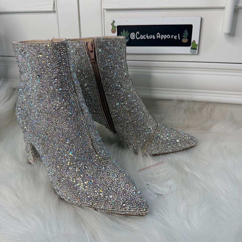 EUC Betsey Johnson Cady Rhinestone Booties Size 7